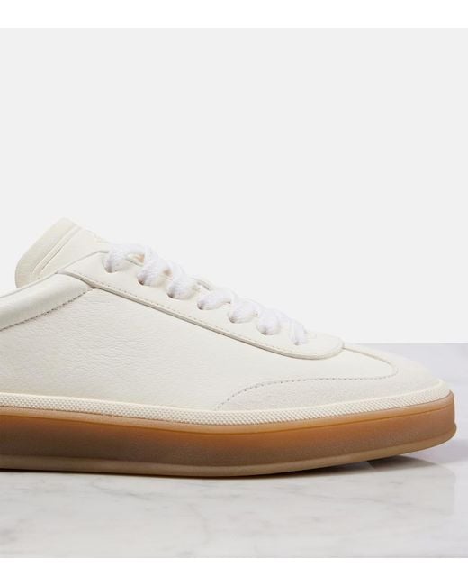 Loro Piana White Tennis Walk Suede-Trimmed Leather Sneakers