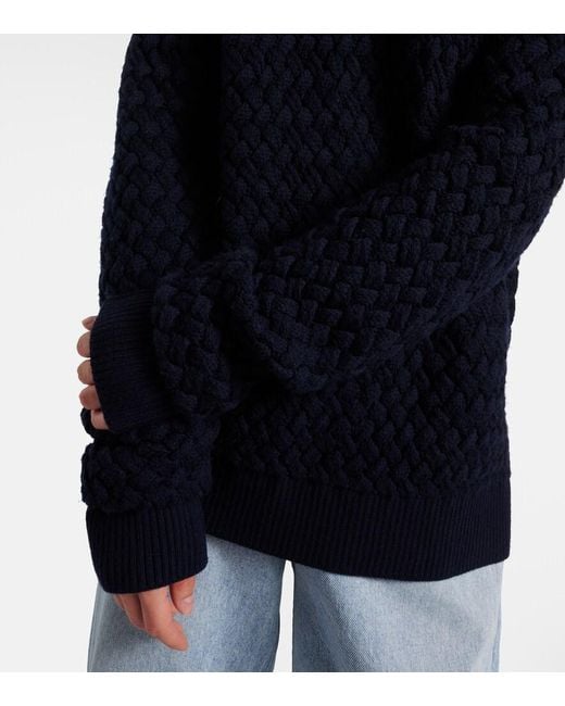 Bottega Veneta Blue Intrecciato Wool Sweater