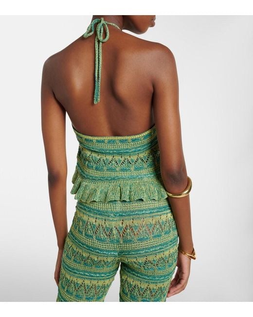 Etro Green Crochet Halterneck Cotton Top