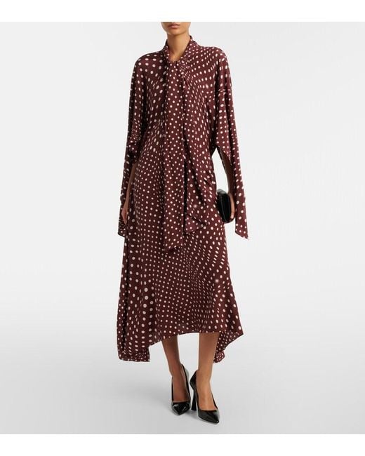 Stella McCartney Red Polka-Dot Tie-Neck Silk Midi Dress