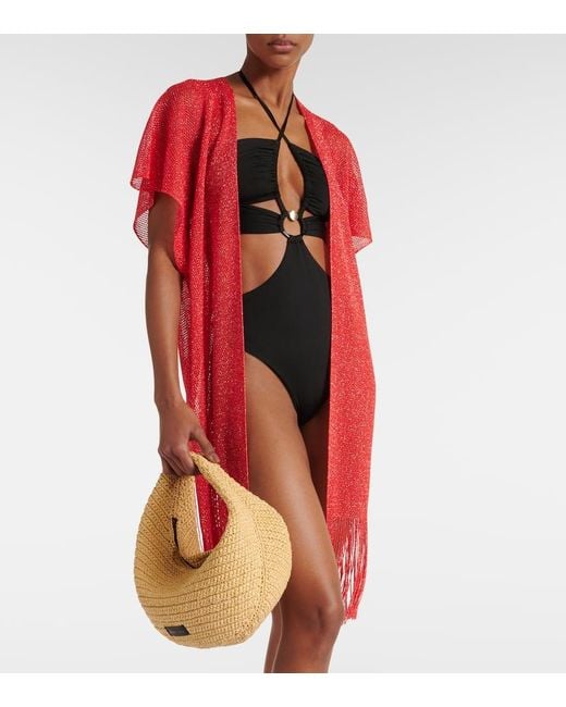 Max Mara Red Fringed Lurex® Beach Cover-up