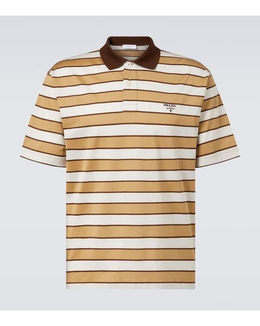 Prada Metallic Striped Cotton Polo Shirt for men