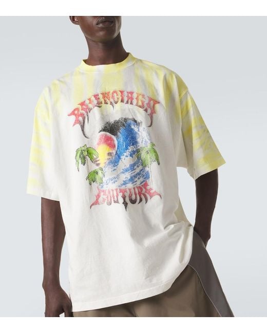 Balenciaga White Printed Tie-Dye Cotton Jersey T-Shirt for men