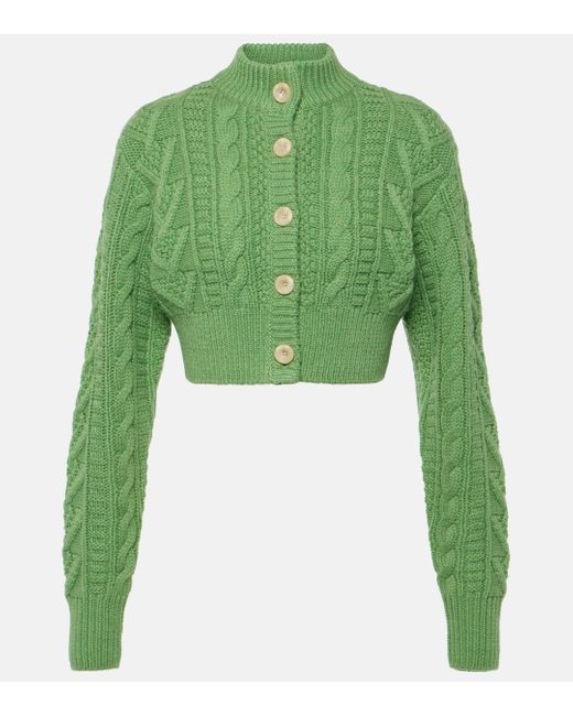 Emilia Wickstead Green Aleph Cropped Cable-knit Wool Cardigan