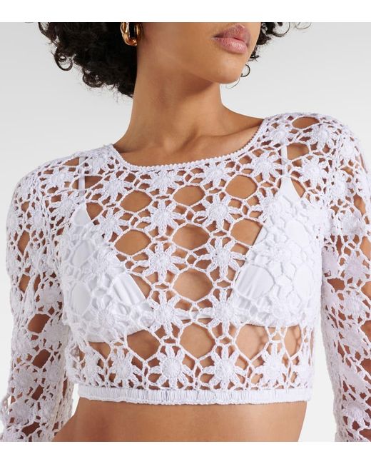 Top cropped Bella in crochet di cotone di Anna Kosturova in White