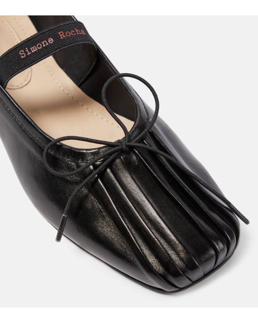 Simone Rocha Black Logo Leather Ballet Flats
