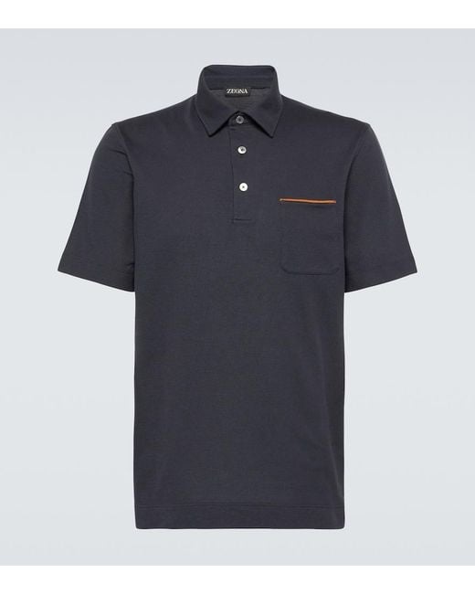 Zegna Blue Cotton Pique Polo Shirt for men