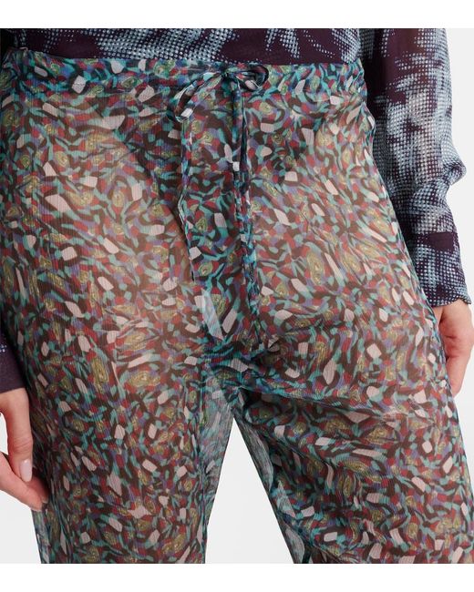 Dries Van Noten Blue Printed Sheer Silk Wide-Leg Pants