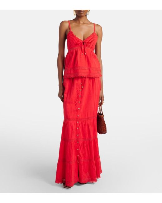 Melissa Odabash Red Beatrice Cotton And Linen Top