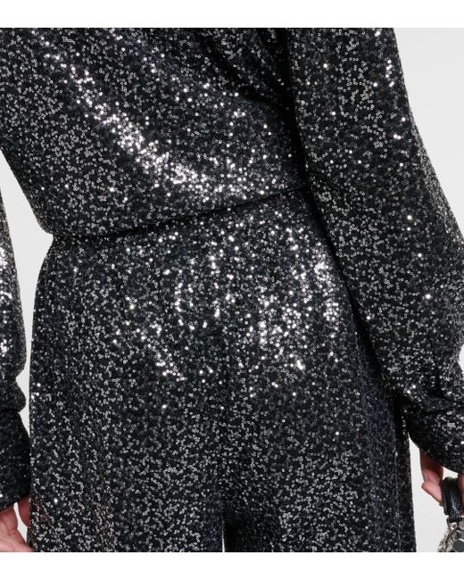 Dolce & Gabbana Gray Sequined High-rise Wide-leg Pants