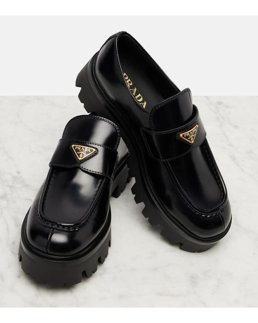 Prada Black Logo Leather Platform Loafers