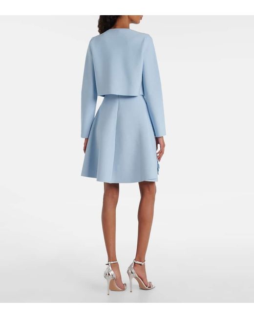 Oscar de la Renta Blue Cropped Floral-Applique Sequined Jacket