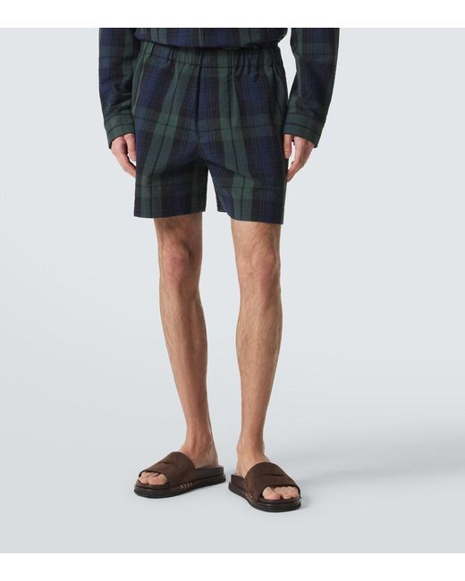 J.W. Anderson Blue Checked Cotton Seersucker Shorts for men