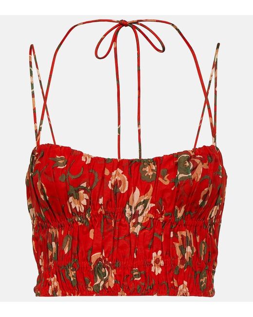 Sir. The Label Red Reyes Printed Cotton And Silk Crop Top