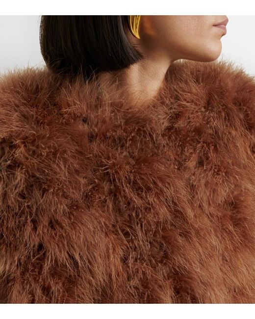 Yves Salomon Brown Cropped Feather Jacket