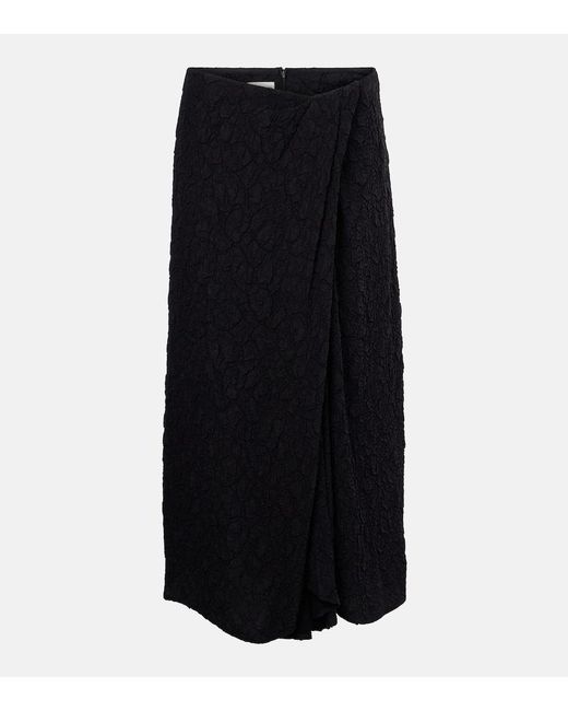 Dries Van Noten Black Gathered Midi Skirt