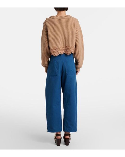 Chloé Blue Cropped Barrel-Leg Pants