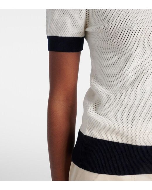 Tory Burch White Open-Knit Polo Shirt