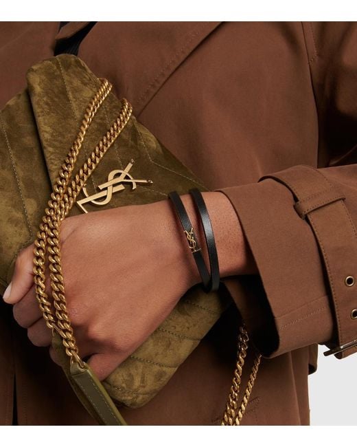 Saint Laurent Black Ysl Logo Leather Bracelet
