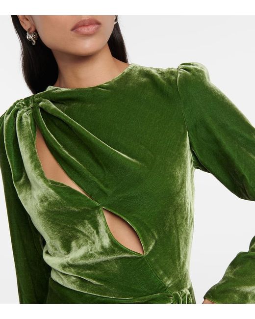 Costarellos Green Varisa Draped Velvet Maxi Dress