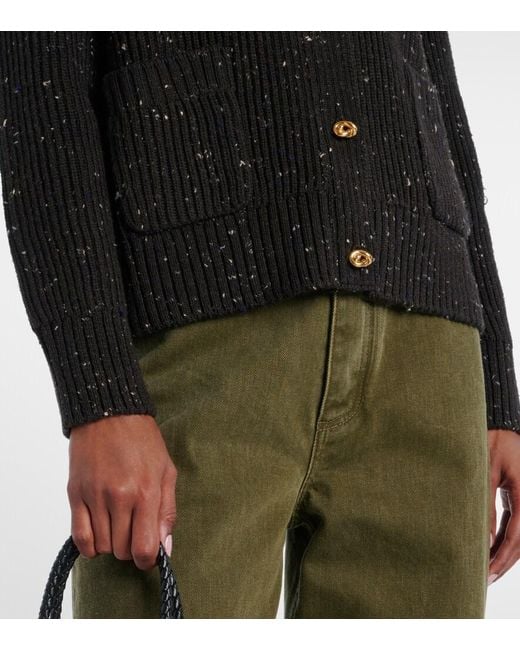 Bottega Veneta Black Ribbed-Knit Wool-Blend Cardigan