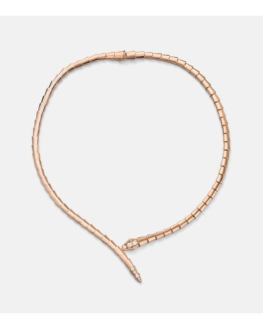 BVLGARI Metallic Serpenti Viper 18Kt Rose Necklace With Diamonds