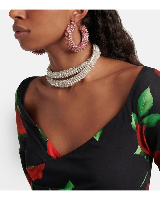 Magda Butrym Pink Crystal-Embellished Hoop Earrings