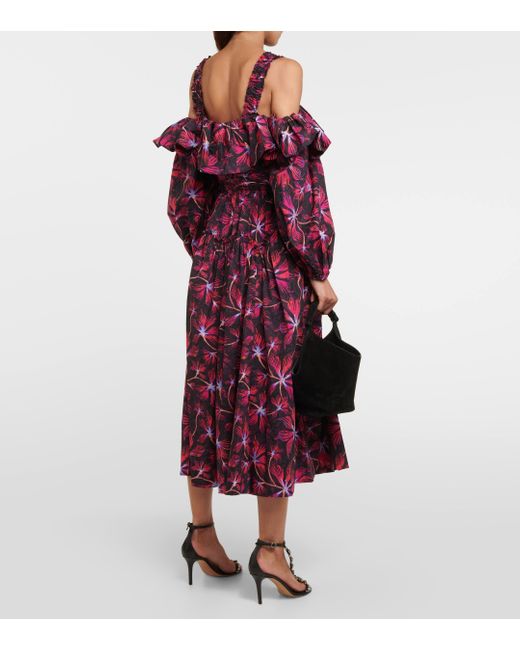 Ulla Johnson Purple Caprice Floral Cotton Poplin Midi Dress