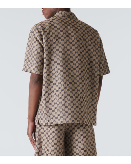 Camisa bowling de mezcla de lino con GG Gucci de hombre de color Natural