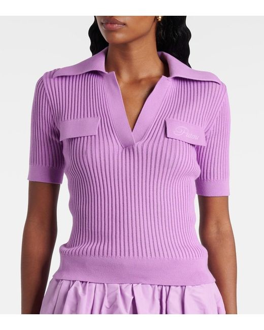 Patou Pink Ribbed-Knit Cotton Polo Shirt