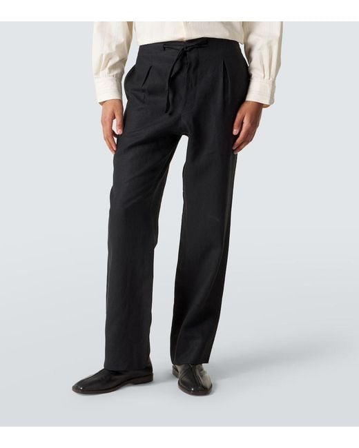 STÒFFA Black Linen Straight Pants for men