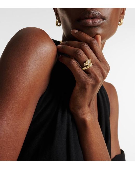 BVLGARI Metallic Serpenti Tubogas 18Kt Ring With Diamonds And Onyx