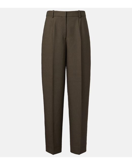 Totême  Green Wool-Blend Wide-Leg Pants