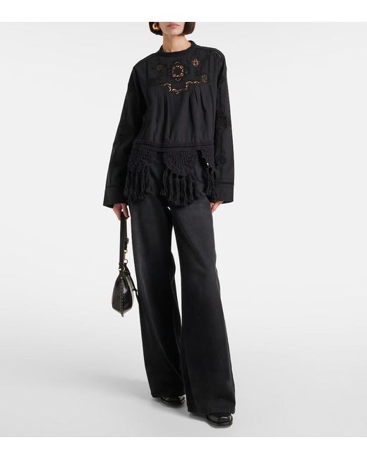 Isabel Marant Black Severine Open-Knit Macrame Cotton Blouse