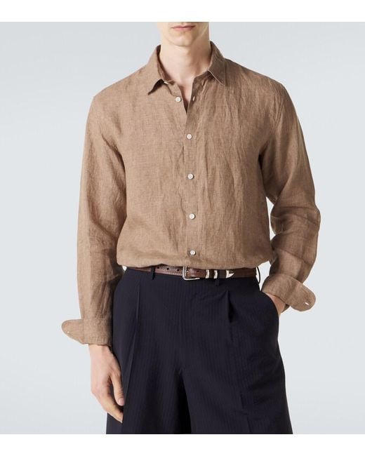 Sunspel Brown Linen Shirt for men