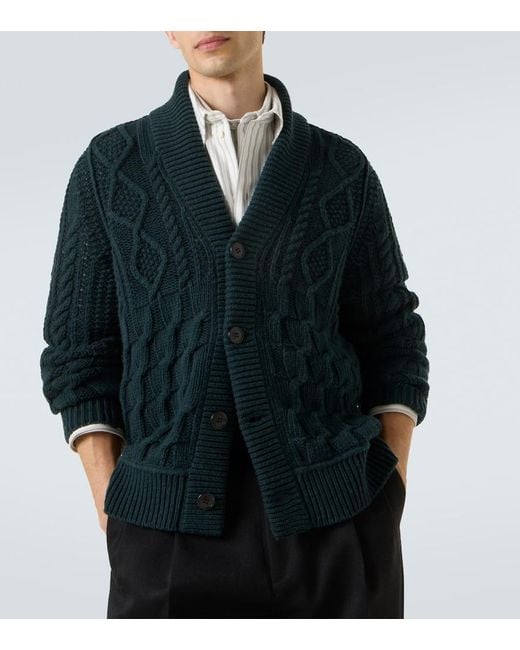 Zegna Blue Cable-Knit Cashmere Cardigan for men