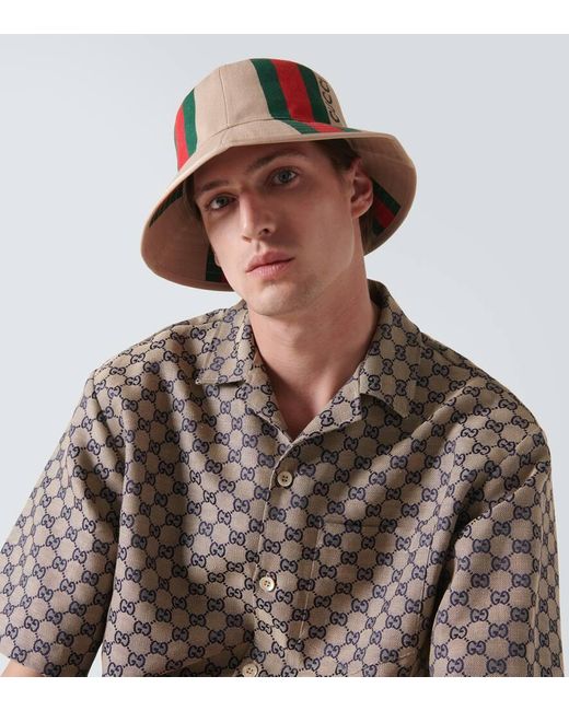 Sombrero de pescador de algodon con Web Gucci de hombre de color White