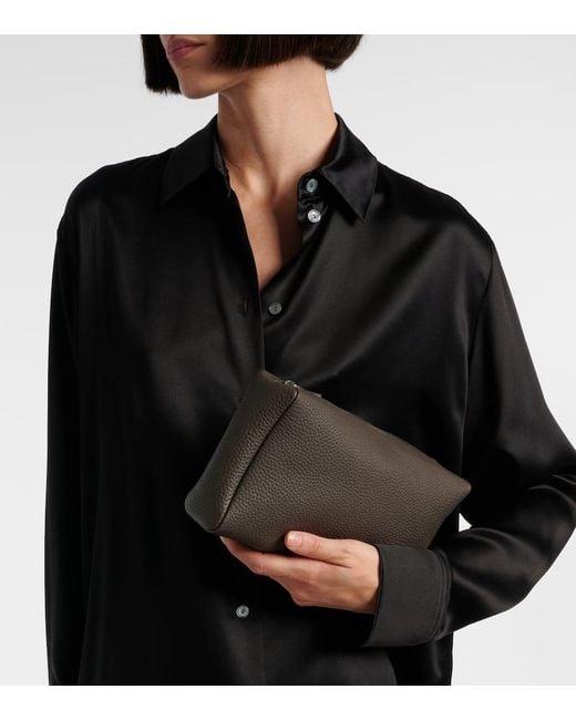 The Row Black Squared Compact Leather Clutch