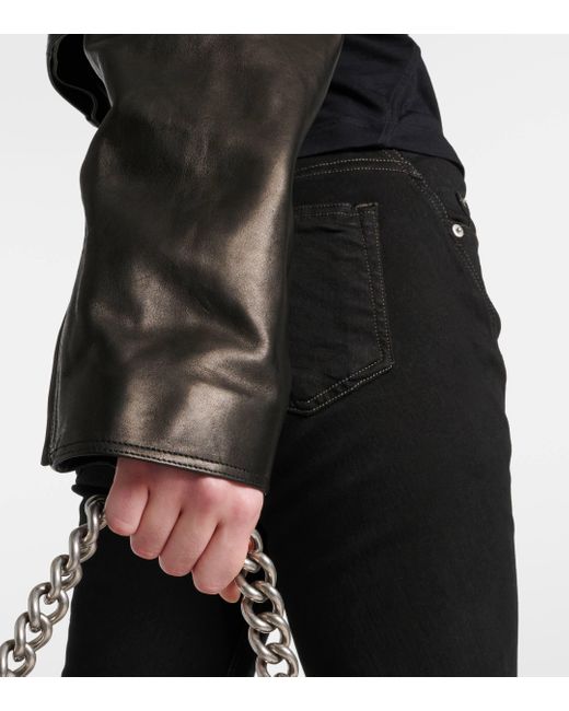 Rick Owens Black Cropped Leather Biker Jacket