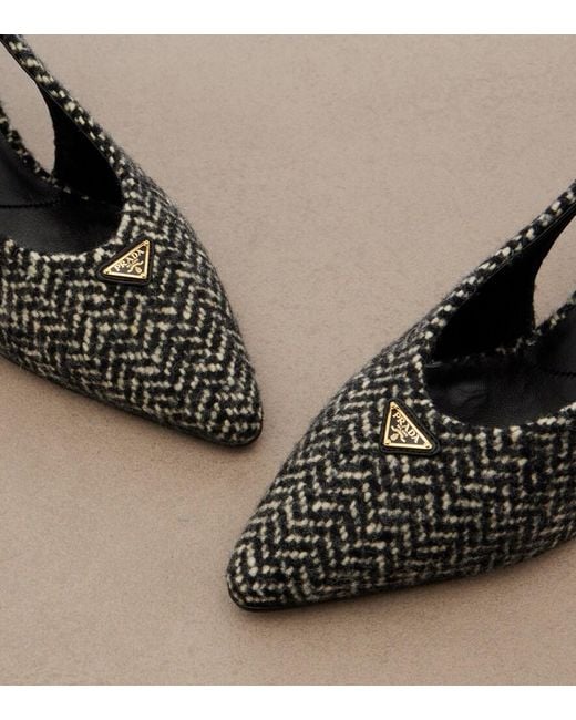 Prada Black Herringbone Slingback Pumps