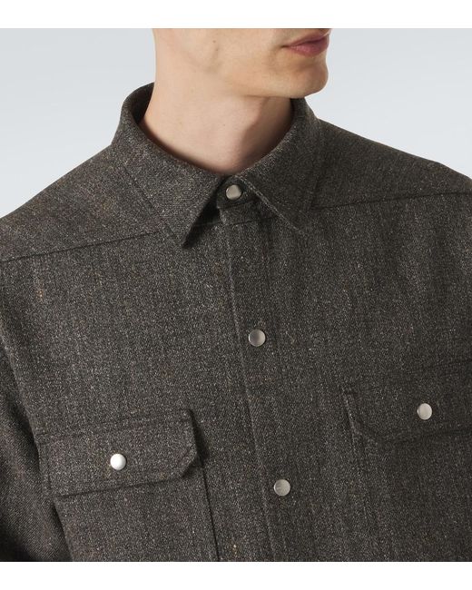 Rick Owens Gray Oversized Wool And Linen-Blend Overshirt for men