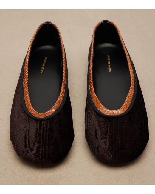 Dries Van Noten Black Leather-Trimmed Velvet Ballet Flats