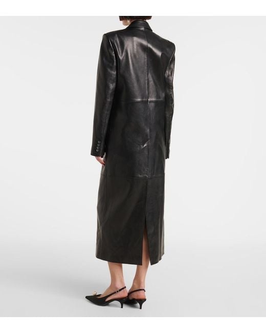Magda Butrym Black Double-Breasted Leather Coat