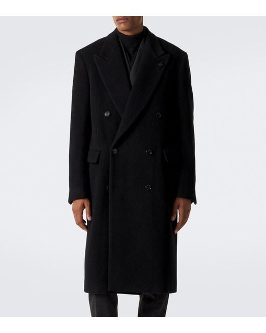 Lardini Black Double-Breasted Virgin Wool Coat for men