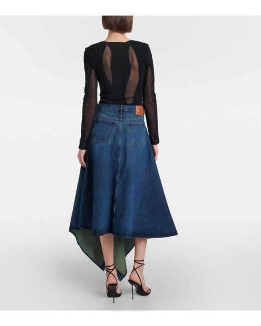 Y. Project Blue Evergreen Denim Midi Skirt