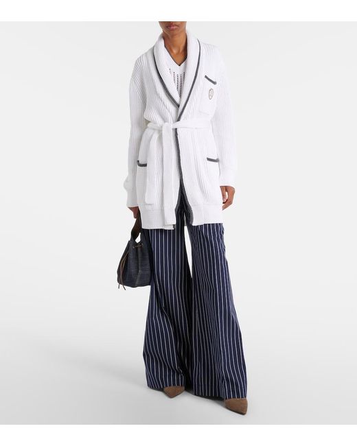 Brunello Cucinelli White Ribbed-Knit Cotton Cardigan
