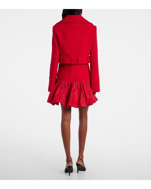 Patou Red Cropped Wool-Blend Tweed Jacket