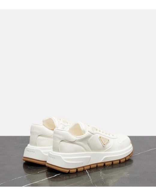 Prada White Leather Triangle Sneakers