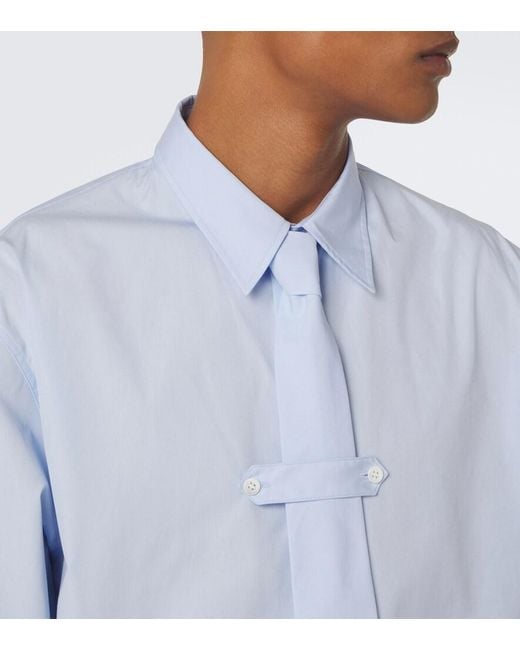 Dries Van Noten Blue Cotton Poplin Shirt With Tie for men