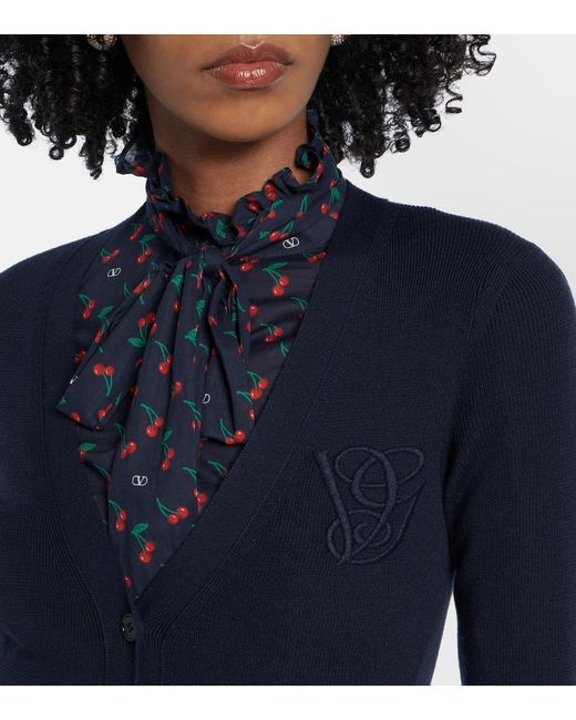 Valentino Blue Ruffled Virgin Wool Cardigan